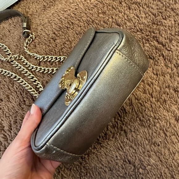 Ralph Lauren Collection Chain Strap Mini Ricky Shoulder Bag Metallic Pewter - Picture 5 of 13